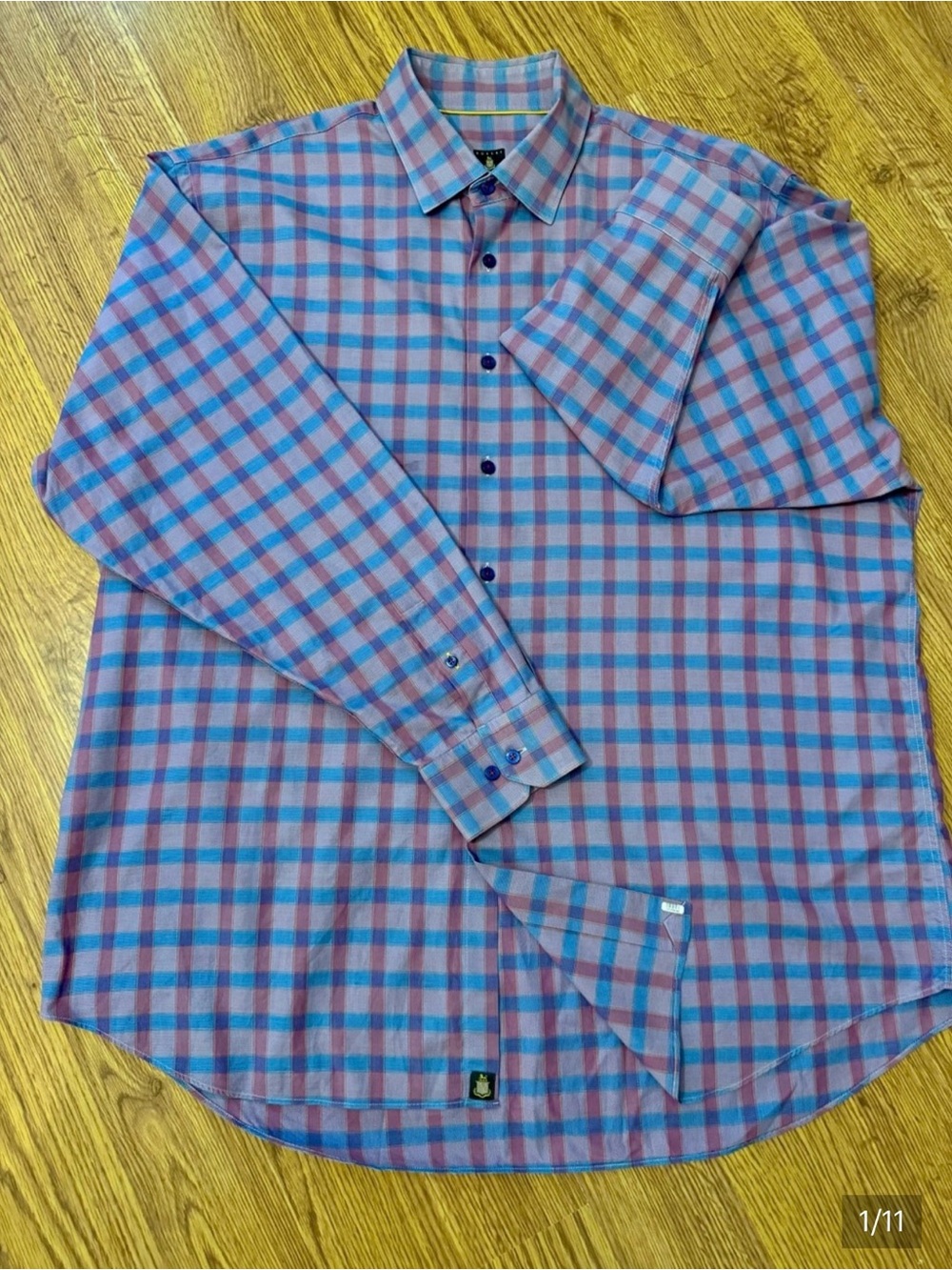 Robert Talbott Plaid Long Sleeve Shirt Blue Purple Mens See Measurements